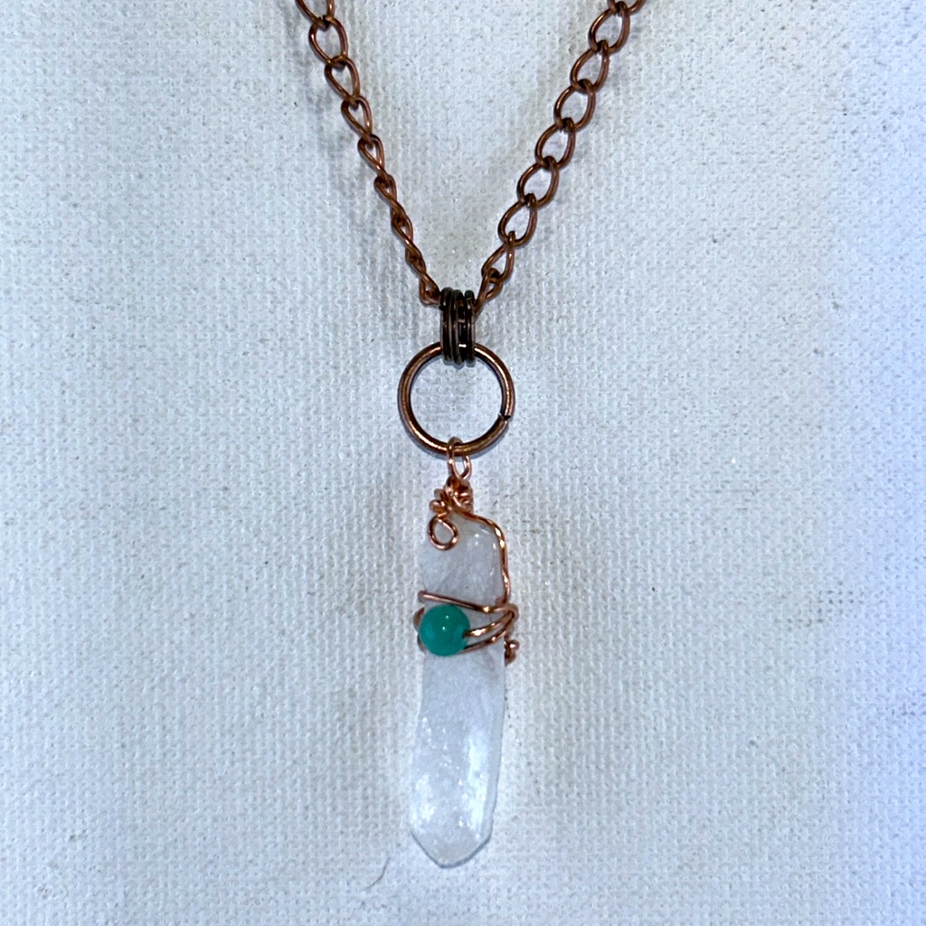 Handmade Copper Quartz Crystal Turquoise Necklace 7th Wedding Anniversary Boho